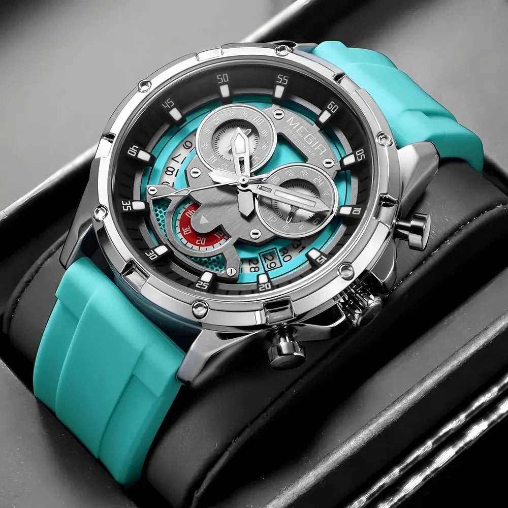 MEGIR 2248 Orologio al quarzo da uomo personalizzato con cinturino in silicone, luce notturna, orologio sportivo alla moda, impermeabile, con calendario