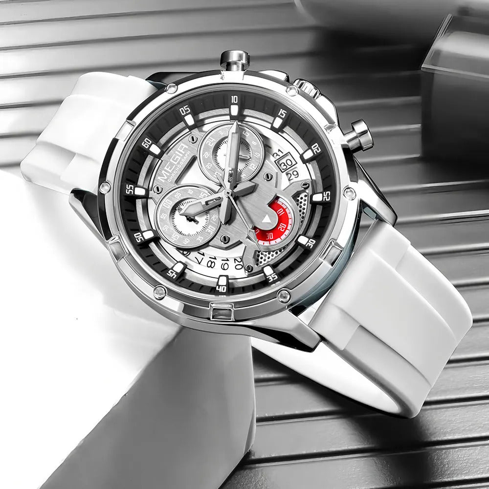 MEGIR 2248 Orologio al quarzo da uomo personalizzato con cinturino in silicone, luce notturna, orologio sportivo alla moda, impermeabile, con calendario