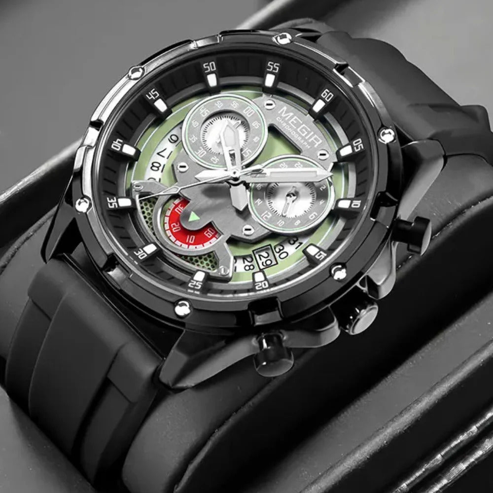 MEGIR 2248 Orologio al quarzo da uomo personalizzato con cinturino in silicone, luce notturna, orologio sportivo alla moda, impermeabile, con calendario